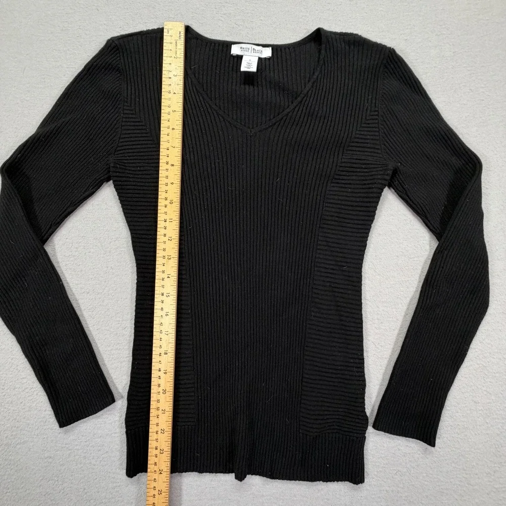 White House Black Market Womens Sweater Slim Black Ribbed V-Neck S